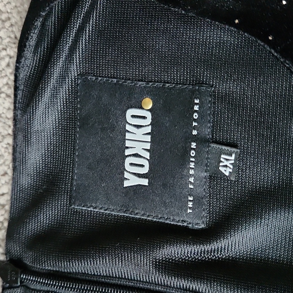 Yokko Black Gold Sparkle Velour Sheath Dress SIZE 4XL Ruched Party Cocktail - Picture 3 of 5